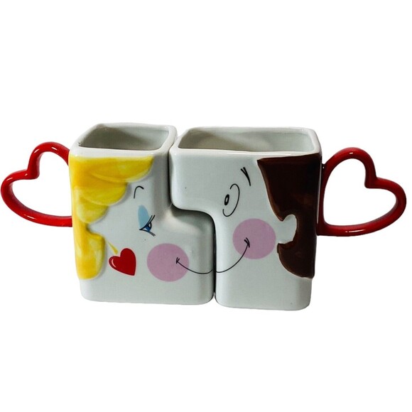 Enesco Perfect Match His And Hers Coffee Mugs Vtg 1986 Valentines Day - Picture 1 of 8